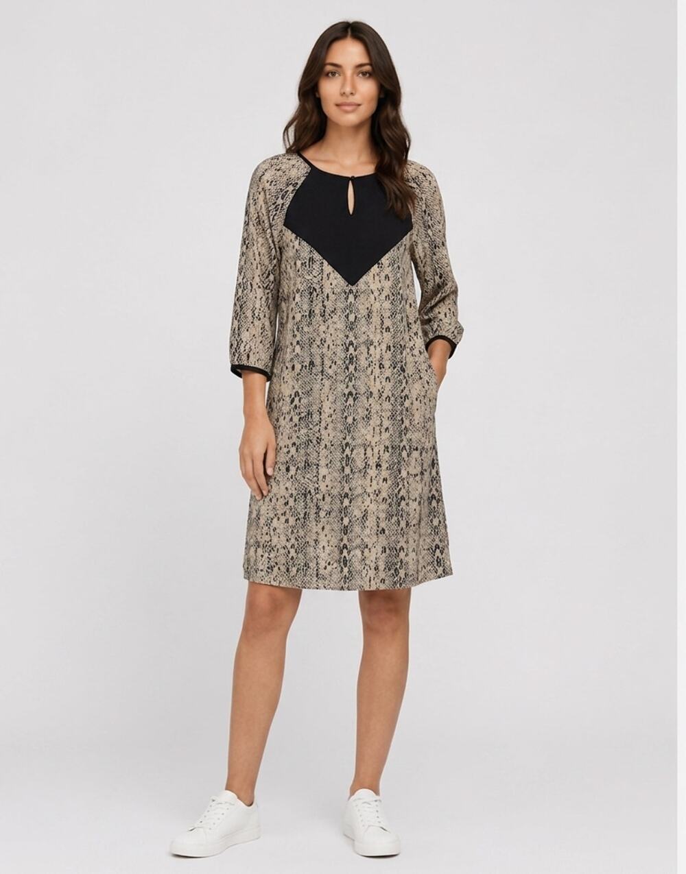 Maison Scotch Beige Shift Knee Length Animal Print Dress Women Size 3